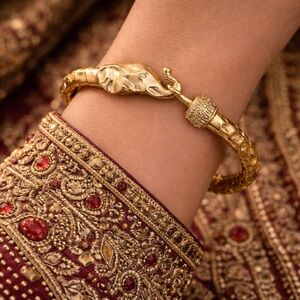 Gold Elephant Head Bracelet Textured Bangle Statement Jewelry Gift